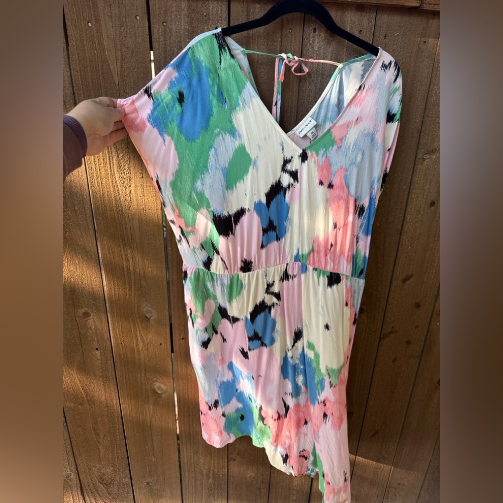 Ava & Viv Abstract Floral V-Neck A-Line midi Dress – XXL